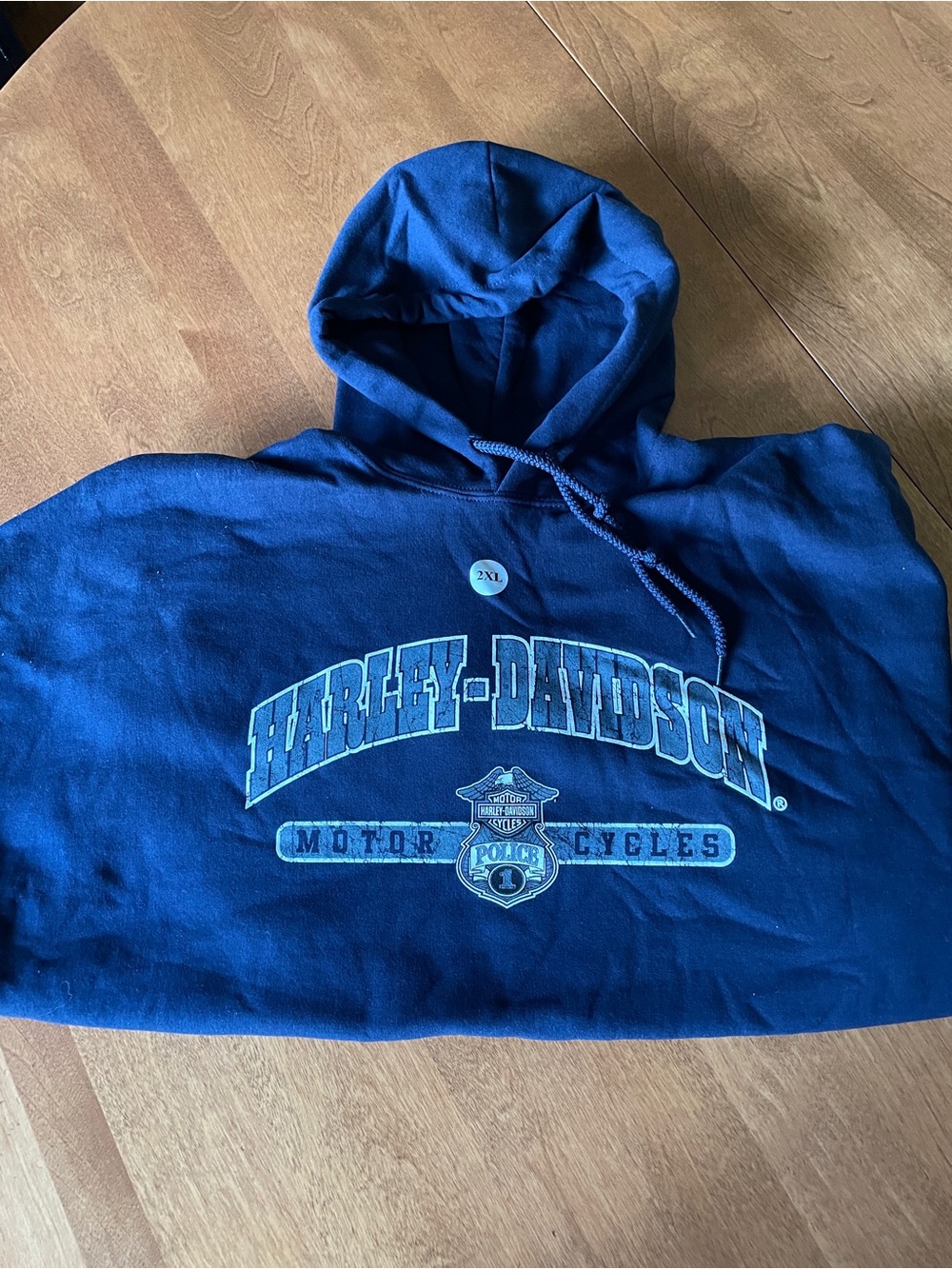 Harley-Davidson Navy Blue Pullover Hoodie With Police Logo, New, 2XL